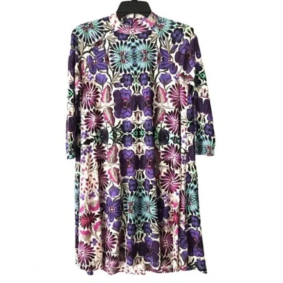Free People New Romantics Fiesta Trapeze Mini Dress M Purple Floral Stretch - Picture 4 of 14